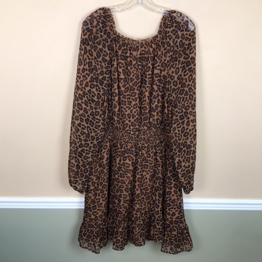NWT Old Navy Women’s Leopard Print Long Sleeve Smocked Waist A-line Dress - Picture 7 of 12
